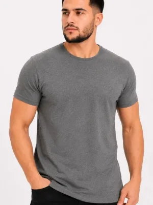 Ανδρικό Ανθρακί Slim Fit Στρογγυλό Λαιμό Κοντό Μανίκι Μπλουζάκι
