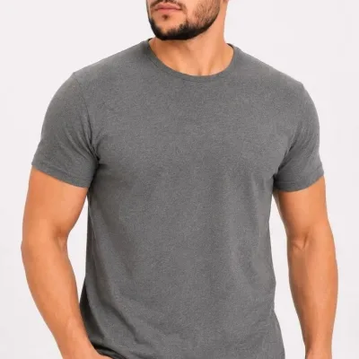 Ανδρικό Ανθρακί Slim Fit Στρογγυλό Λαιμό Κοντό Μανίκι Μπλουζάκι 1