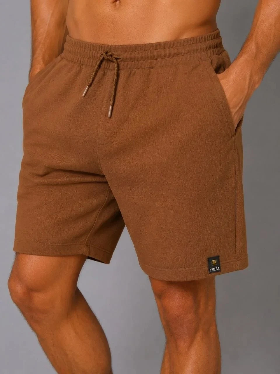 Men's Brown Regular Fit Woven Fabric Pocketed Drawstring Summer Shorts