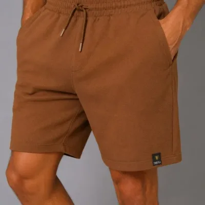 Men's Brown Regular Fit Woven Fabric Pocketed Drawstring Summer Shorts 1