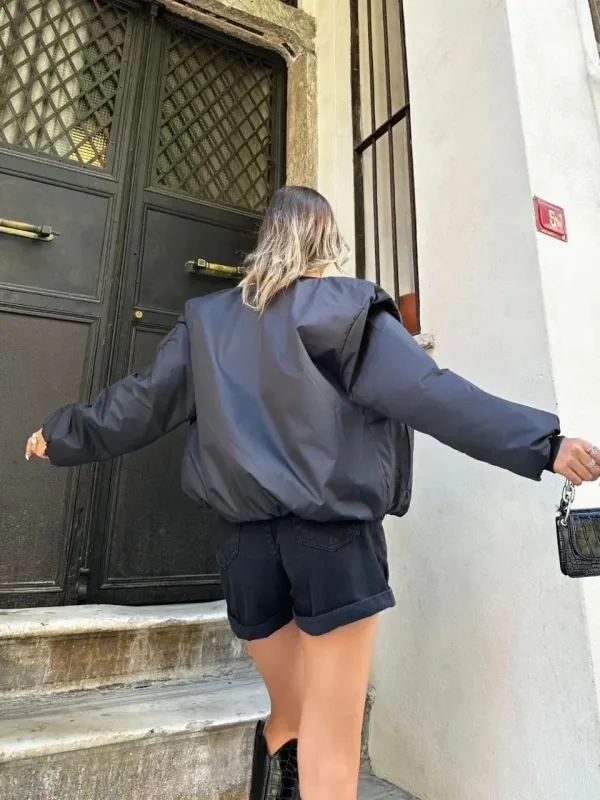 Jina Reş Oversize Fermuarlı Sokak Modası Bomber Ceket 2