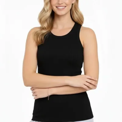 Женска Црна Slim Fit Ребраста Заден Печатен Спортска Маичка 4