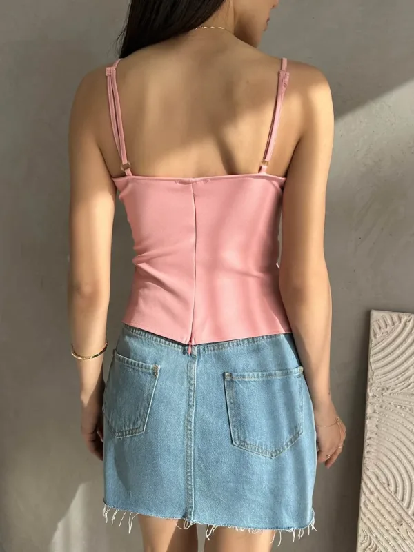 String Strap Bow Detail Crepe Blouse Powder 5