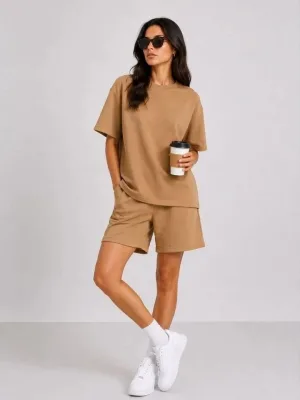 Női Barna Oversize Modal Puha Textúrájú Zsebes Szett