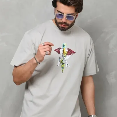 Muška siva regular fit bicikli kragna štampana majica 3