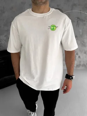 Ανδρικό Λευκό Ποδήλατο Λαιμό Rick and Morty Τυπωμένο Μπλουζάκι