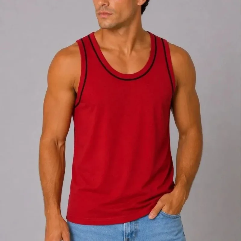 Ανδρικό Κόκκινο Αμάνικο Αθλητικό Tank Top με Στρογγυλή Λαιμόκοψη