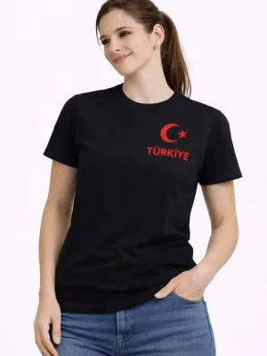 Qadın Qara Türkiyə Ay Ulduz Çap Azarkeş Forma Köynək