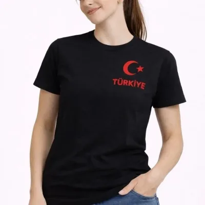 Qadın Qara Türkiyə Ay Ulduz Çap Azarkeş Forma Köynək 1