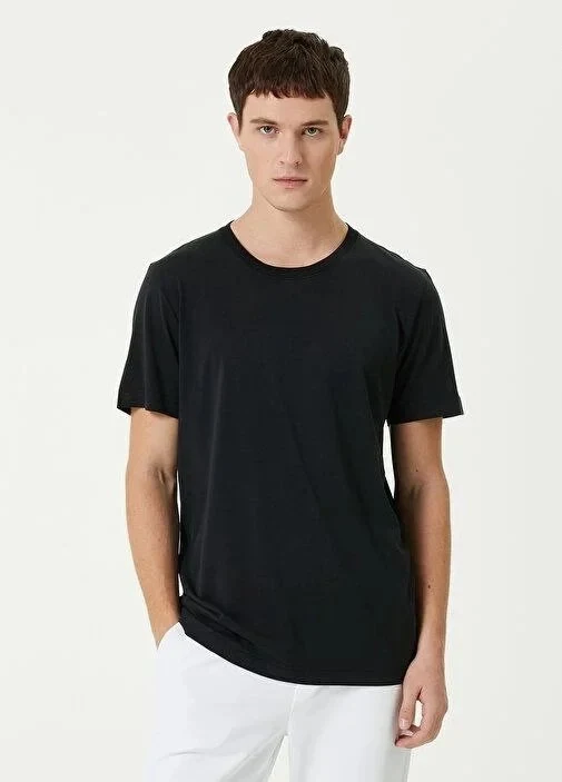 Bărbat Negru Regular Guler Bicicletă Simplu Mânecă Scurtă Tricou