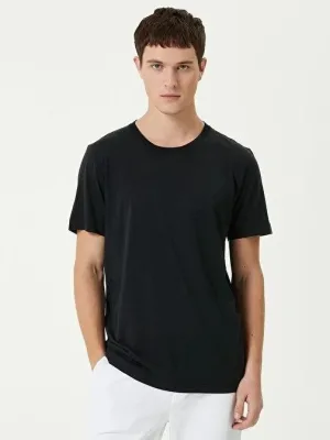 Bărbat Negru Regular Guler Bicicletă Simplu Mânecă Scurtă Tricou