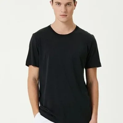 Bărbat Negru Regular Guler Bicicletă Simplu Mânecă Scurtă Tricou 1