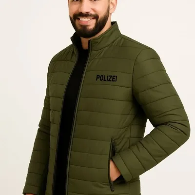 Kişi Haki Su Keçirici Kapitone Çapraz Fermuarlı Astarlı Bomber Gödəkçə 2