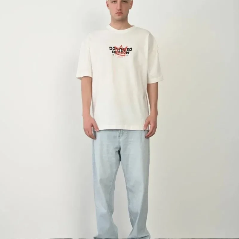 Kişi Ağ Oversize Bisiklet Yaxalı Çap T-Shirt