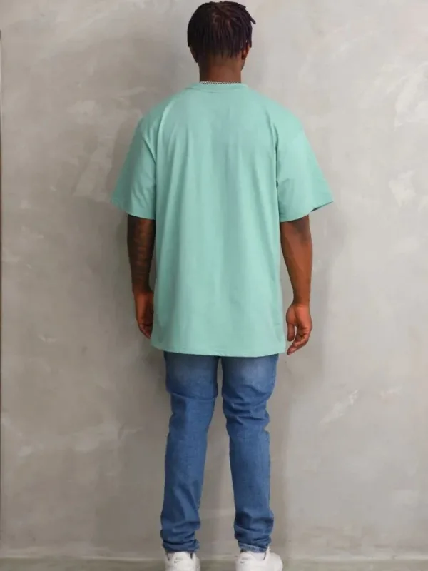Ανδρικό Πράσινο Μέντας Oversize Ποδηλατόλαιμο Τυπωμένο T-shirt 2