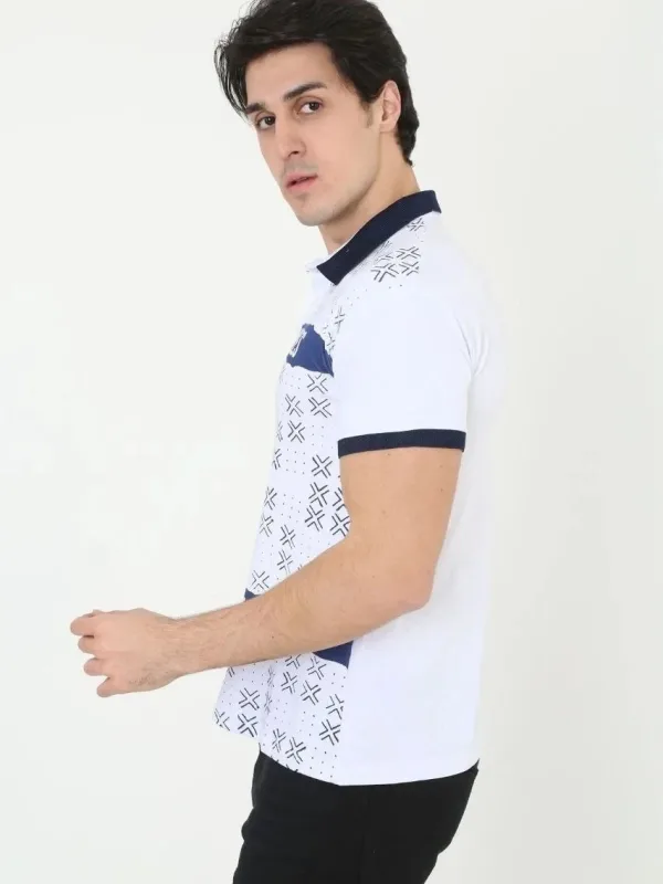 Pánske biele slim fit polo tričko s potlačou, krátky rukáv 3