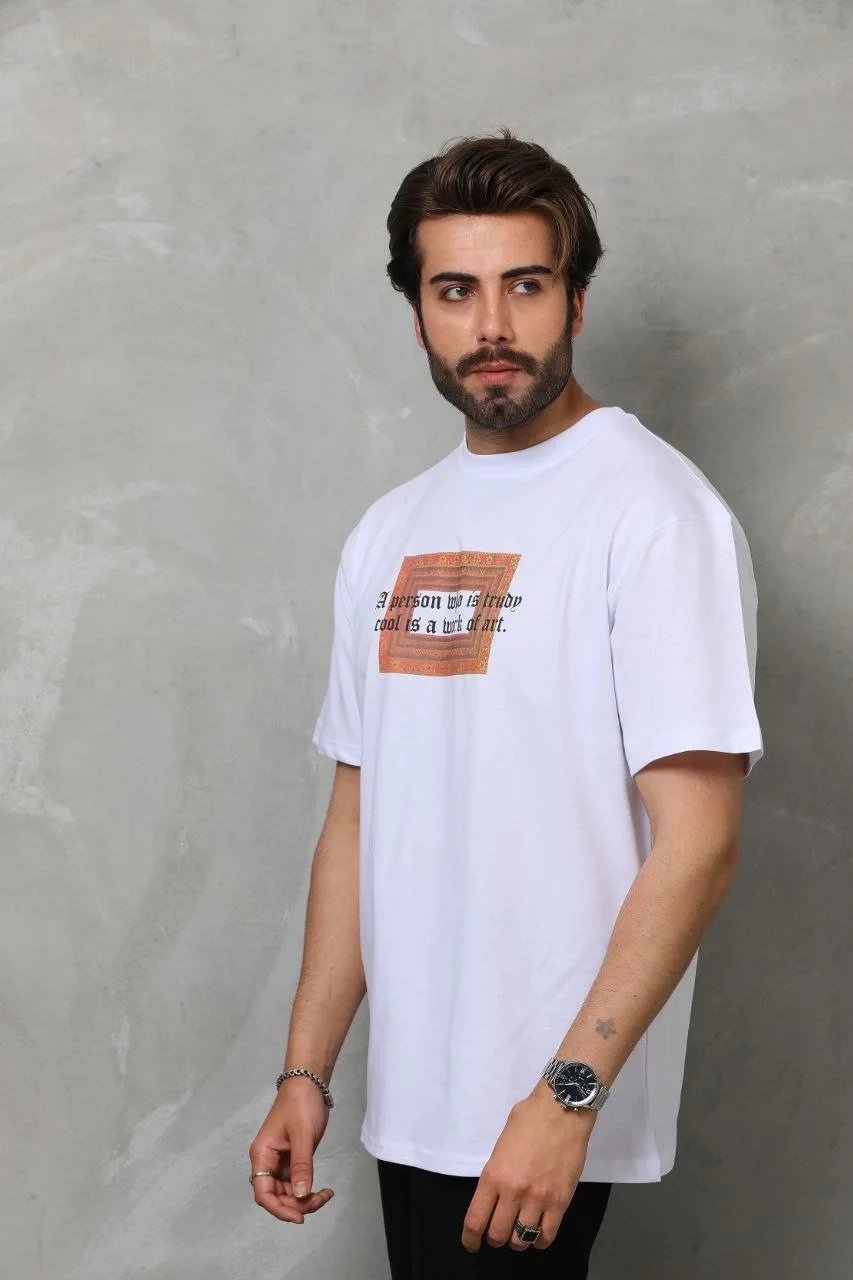 Λευκό Ανδρικό Regular Ποδήλατο Λαιμό Τυπωμένο T-shirt