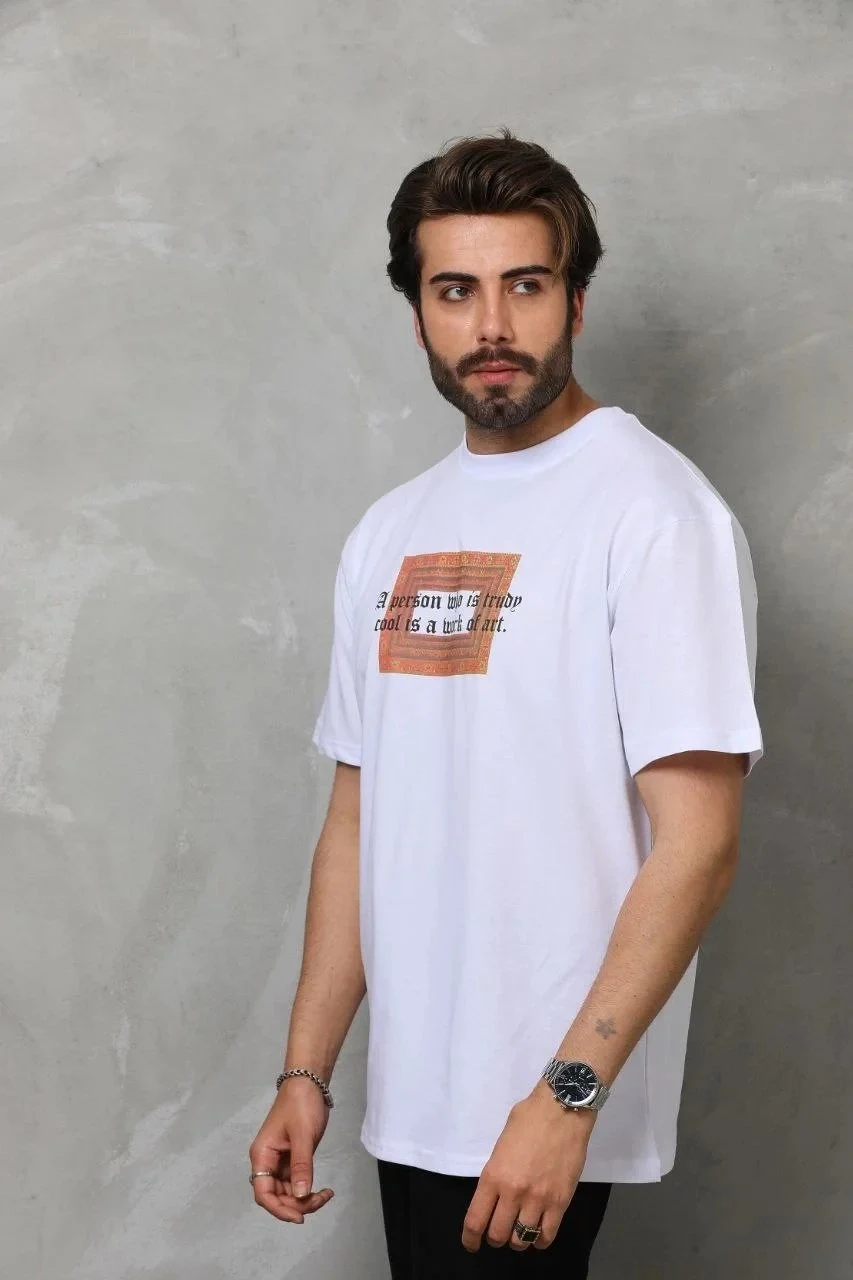 Λευκό Ανδρικό Regular Ποδήλατο Λαιμό Τυπωμένο T-shirt