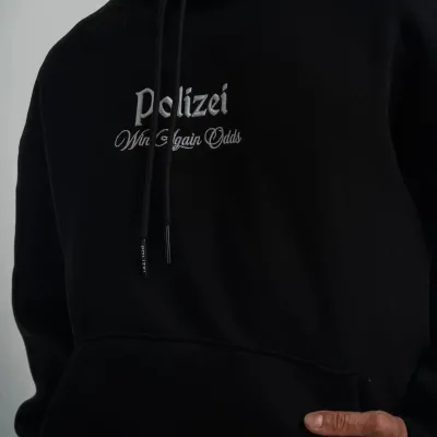 Pánska čierna oversize 3-niťová bavlnená mikina s kapucňou a potlačou 7