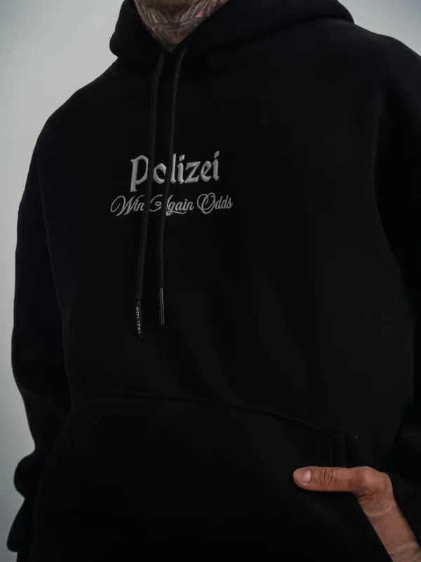 Pánska čierna oversize 3-niťová bavlnená mikina s kapucňou a potlačou 7