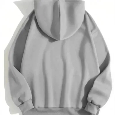 Gratë gri me kapuç xhepi kanguri 3 fije pambuku të sheshtë Sweatshirt 2