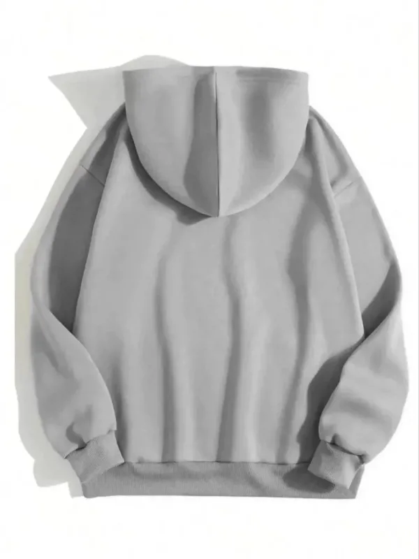 Gratë gri me kapuç xhepi kanguri 3 fije pambuku të sheshtë Sweatshirt 2