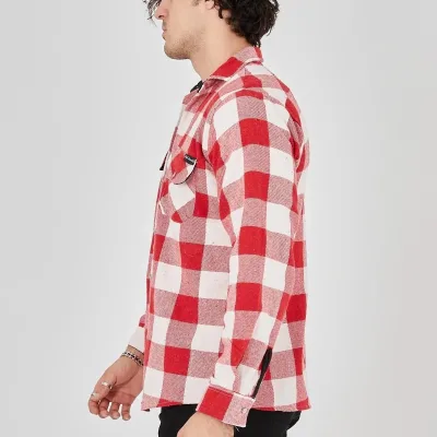 Męski Różowy Regular Fit Szardonowana Kraciasta Długi Rękaw Koszula Flanelowa 2