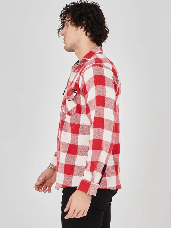 Męski Różowy Regular Fit Szardonowana Kraciasta Długi Rękaw Koszula Flanelowa 2