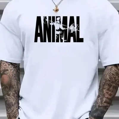 Muška bela oversize bicikli kragna animal štampana majica 1