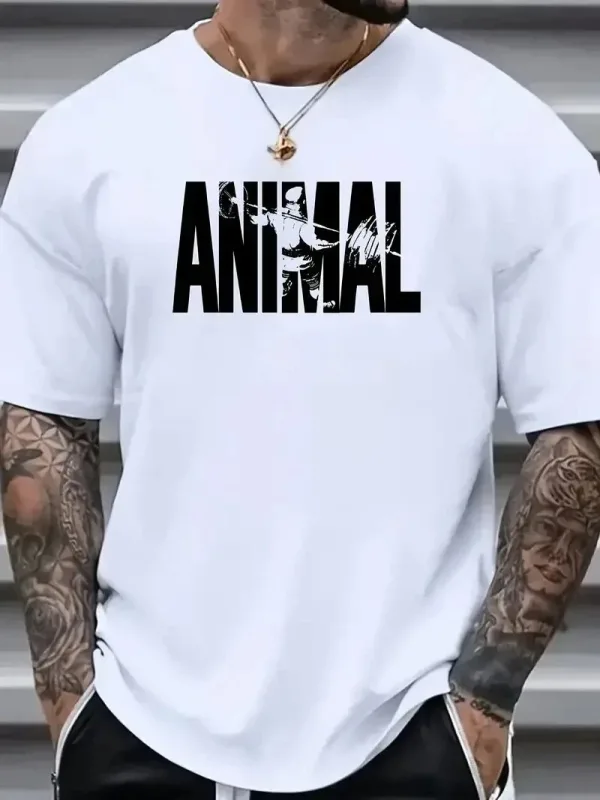 Muška bela oversize bicikli kragna animal štampana majica 1