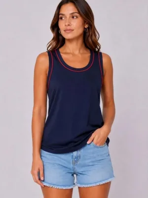 Γυναικείο Σκούρο Μπλε Αμάνικο Αθλητικό Tank Top με Στρογγυλή Λαιμόκοψη