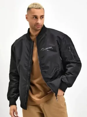 Muška crna bomber jakna Ataturk silueta štampana patent zatvarač džep