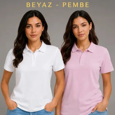 Damski Zestaw 2 szt. Basic Koszulka Polo z Guzikami z Tkaniny Pike 1