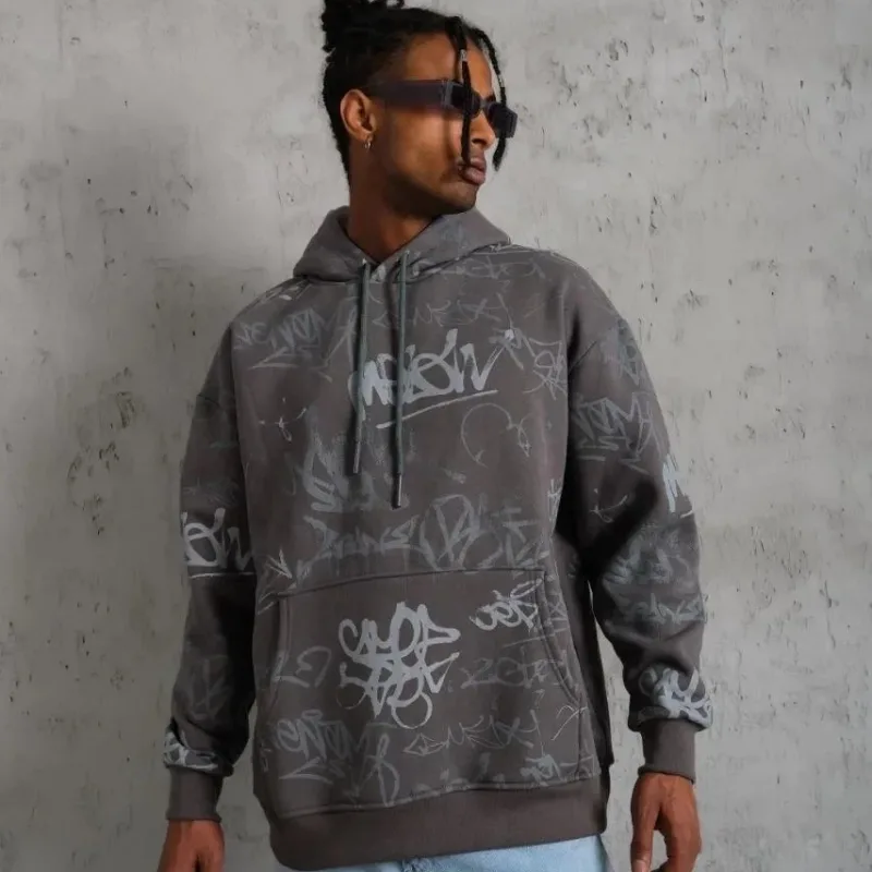 Muški sivi 3-niti pamučni s kapuljačom s klokanskim džepom sweatshirt