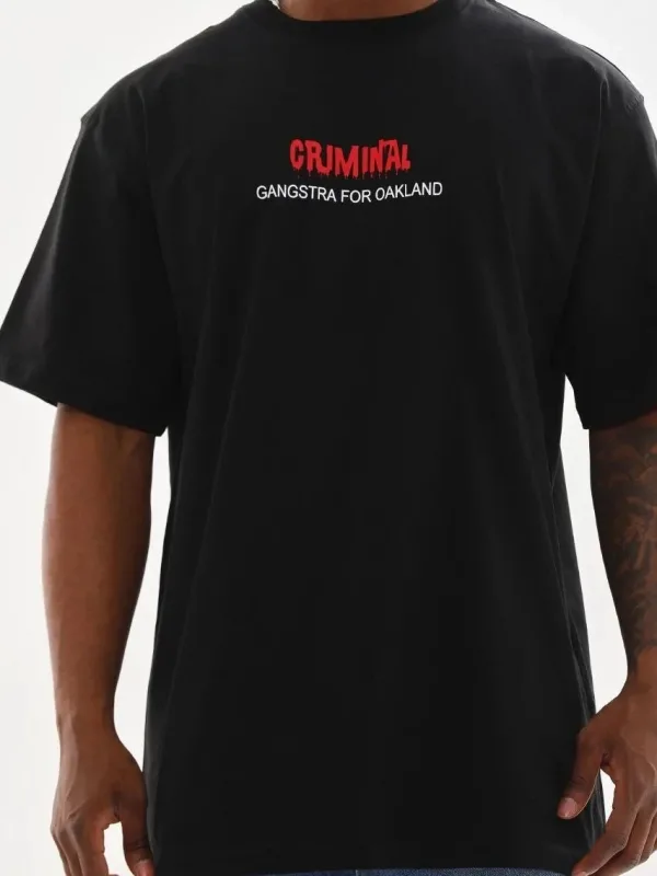 Pánske čierne oversized tričko s potlačou a cyklistickým výstrihom 3