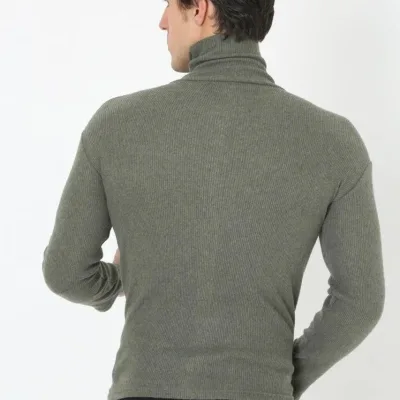 Pánské khaki slim fit lycrové kašmírové rolák body 4