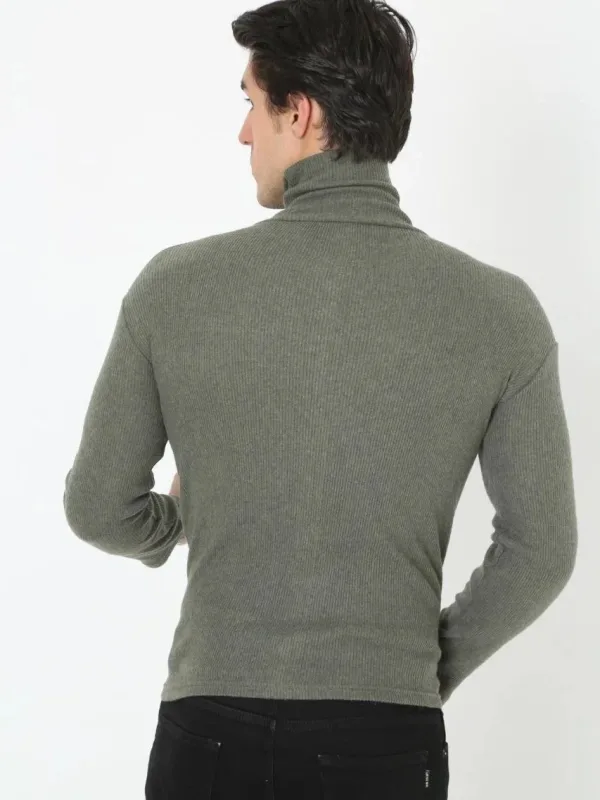 Pánské khaki slim fit lycrové kašmírové rolák body 4