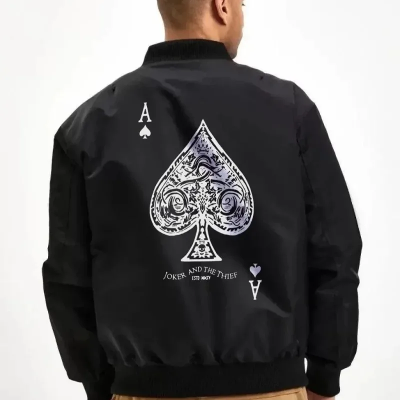 Pánská černá bunda bomber s potiskem, zipem, kapsami, prošívaná, podšitá, zimní