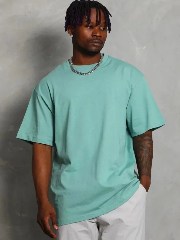 Bărbați Mentă Verde Oversize Guler Bicicletă Simplu Tricou de Vară 3