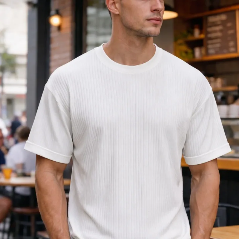 Férfi basic pamut oversize kerékpáros nyakú póló