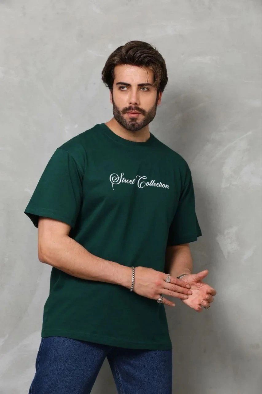 Ανδρικό Πράσινο Φιστίκι Regular Fit Στρογγυλό Λαιμό Τυπωμένο Μπλουζάκι