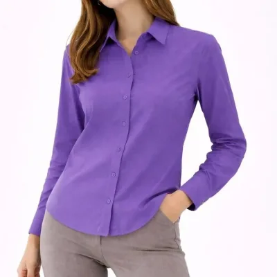 Women's Purple Classic Collar Buttoned Long Sleeve Shirt 3