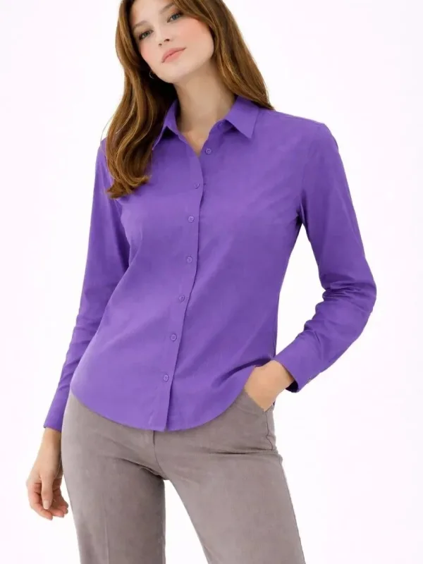 Women's Purple Classic Collar Buttoned Long Sleeve Shirt 3