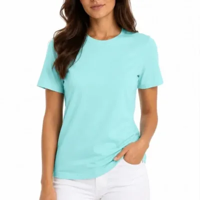 Femeie Turcoaz Slim Fit Gât Bicicletă Tricou Basic 3