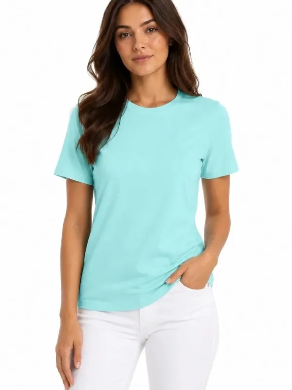 Femeie Turcoaz Slim Fit Gât Bicicletă Tricou Basic 3