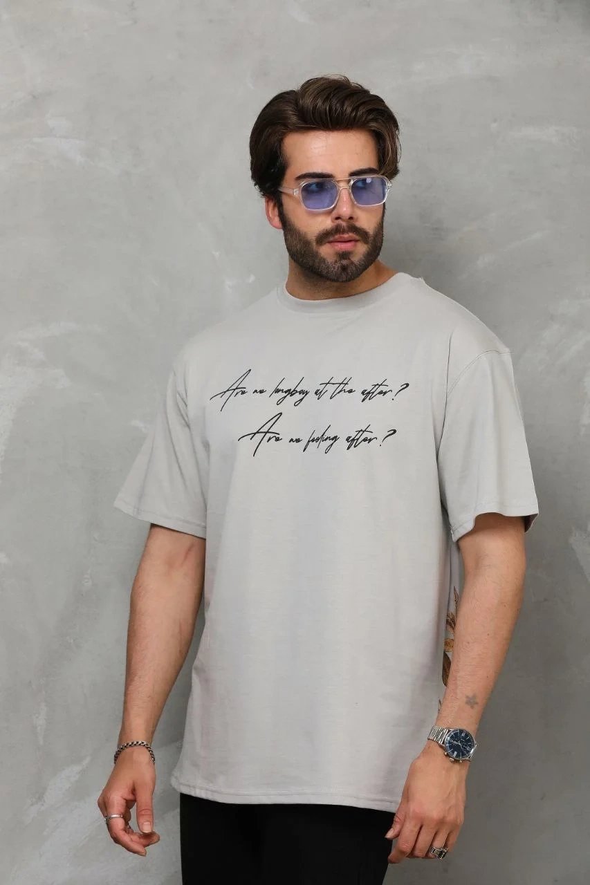 Γκρι Ανδρικό Oversize Ποδήλατο Λαιμό Τυπωμένο T-shirt