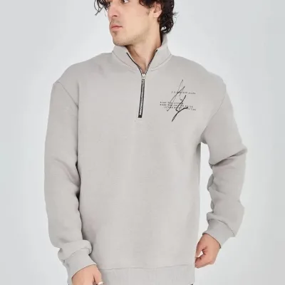 Sweatshirtê Mêran ê Gewr ê Nîv-Fermûar ê Çapkirî yê 3 Têlî Pembû 7