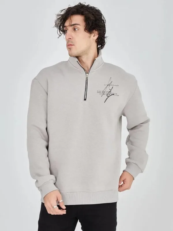 Sweatshirtê Mêran ê Gewr ê Nîv-Fermûar ê Çapkirî yê 3 Têlî Pembû 7
