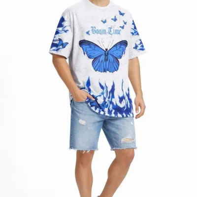 Fehér Férfi Oversize Kerékpárnyakú Savas Mosású Póló 1