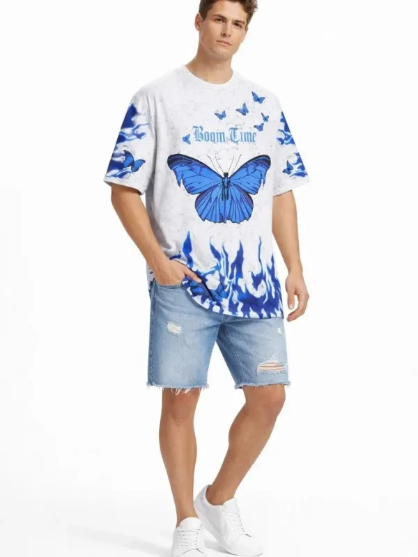 Fehér Férfi Oversize Kerékpárnyakú Savas Mosású Póló 1